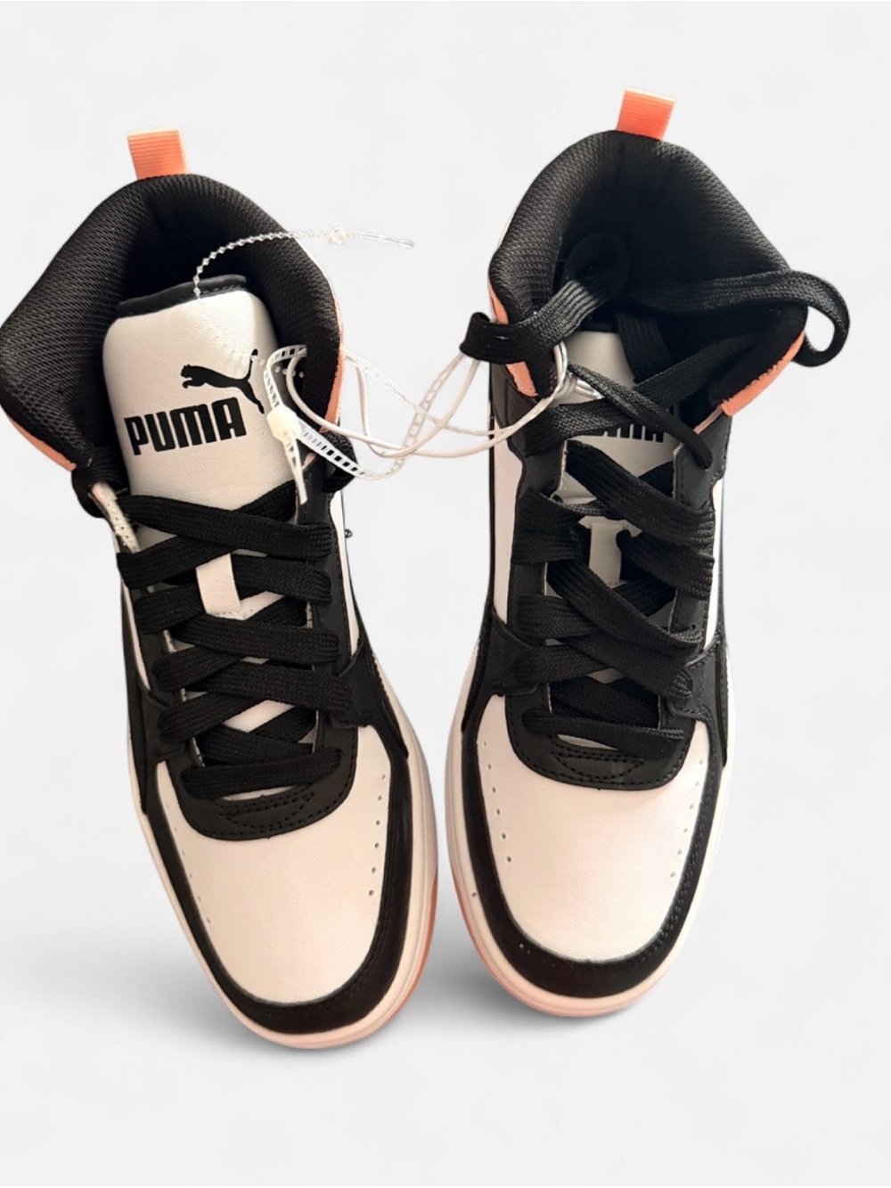 Puma Black, White & Coral High-Top Sneakers